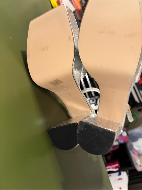 NWOT Good American Silver Block Platform Heels with Ankle Strap 8.5